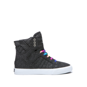 Kids Supra High Top Shoes SKYTOP Black Sparkle/White | AU-37724